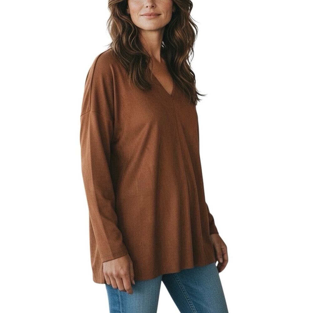 Bryn Walker Faux Suede Baxter Long Sleeve Top - M